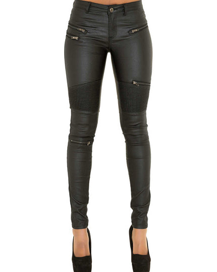 Zipper Faux Leather Pants
