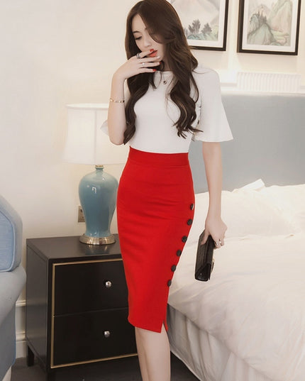 Slit Button Long Skirt