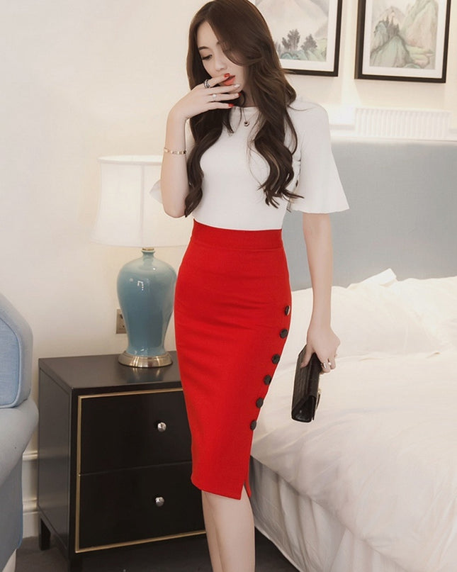 Slit Button Long Skirt