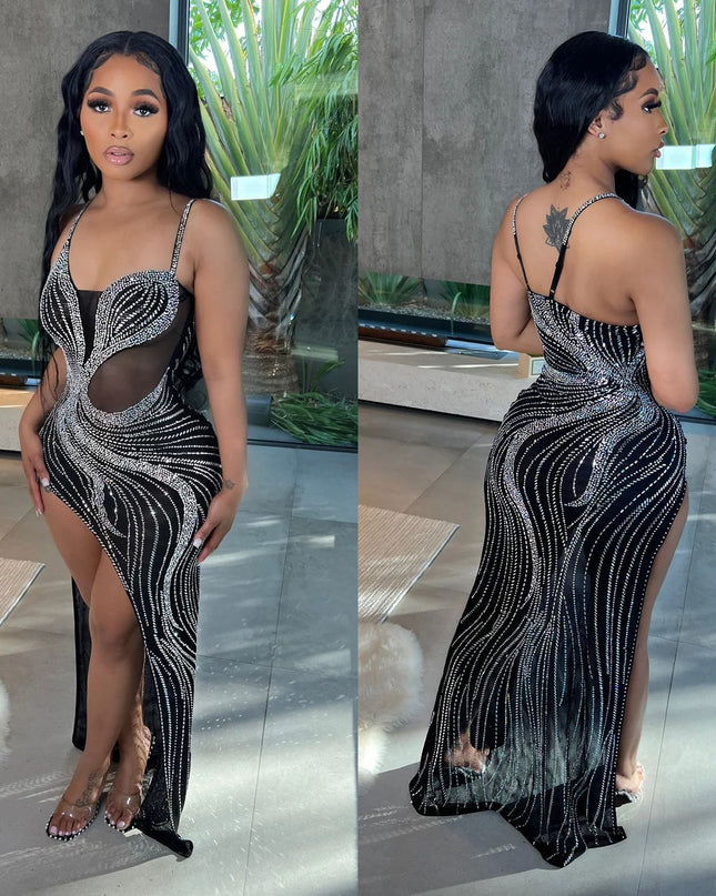 Mesh Rhinestone Slip Dress