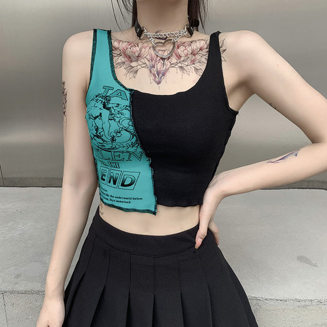 Stitching Contrast Print Top