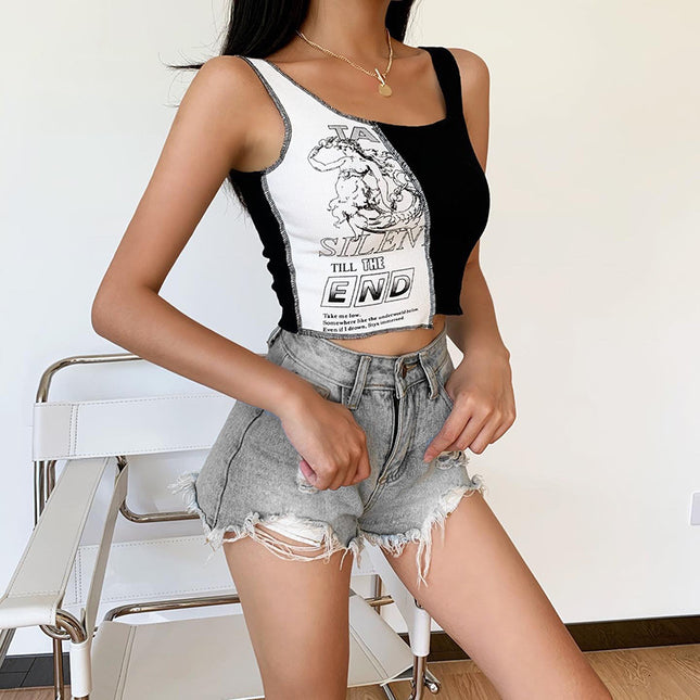 Stitching Contrast Print Top