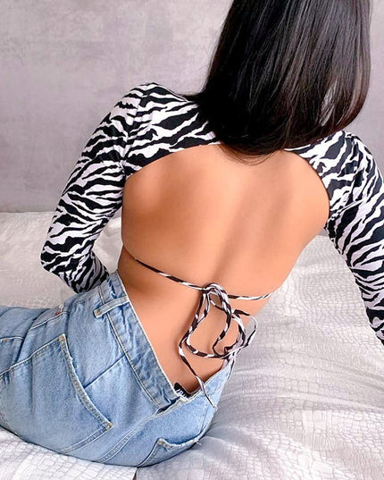 Backless Print Crop Top