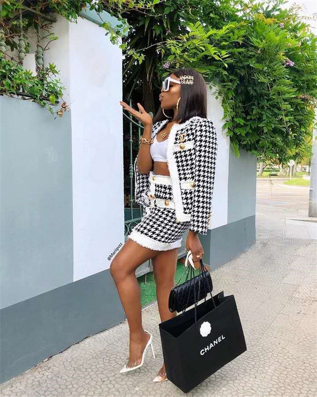 Zipper Jacket Skirt Suit Set
