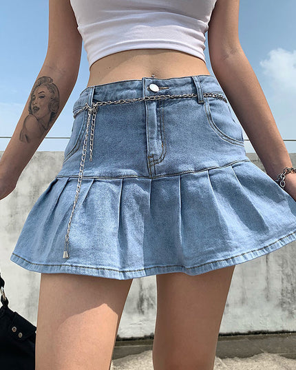 Pleated Denim Skirt