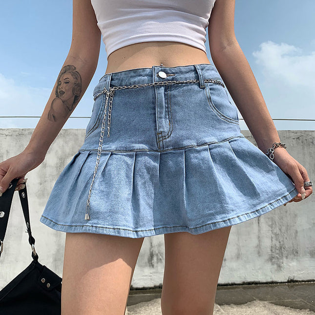 Pleated Denim Skirt