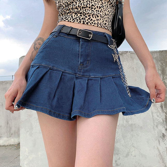 Pleated Denim Skirt