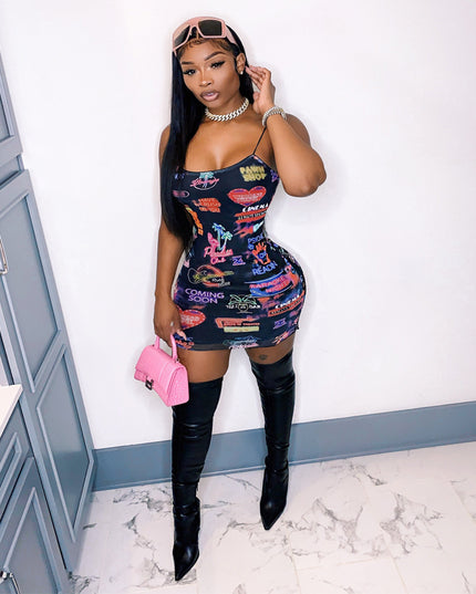 Printed Sling Bodycon Dress