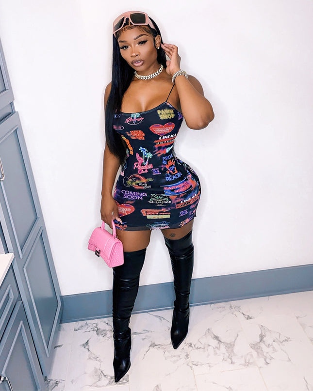 Printed Sling Bodycon Dress