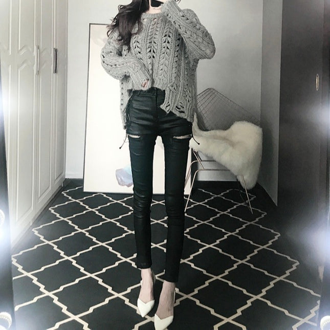PU Leather Skinny Jeans