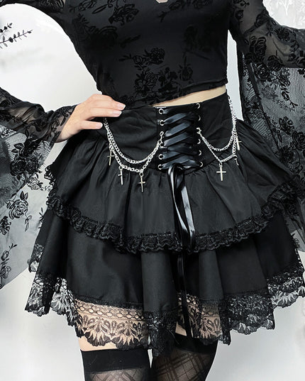 Chain Cross Double Layer Gothic Skirt