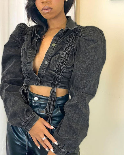Denim Side Tie Crop Jacket