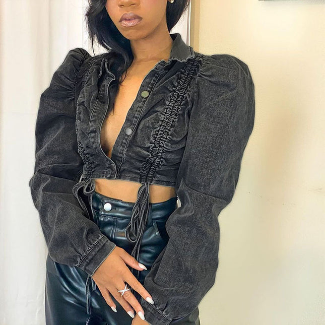 Denim Side Tie Crop Jacket