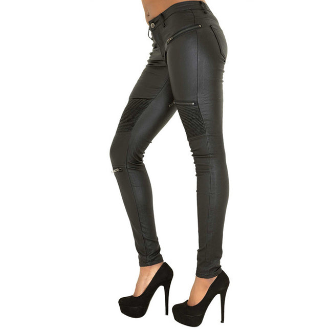 Zipper Faux Leather Pants