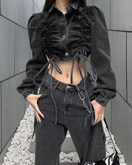 Denim Side Tie Crop Jacket