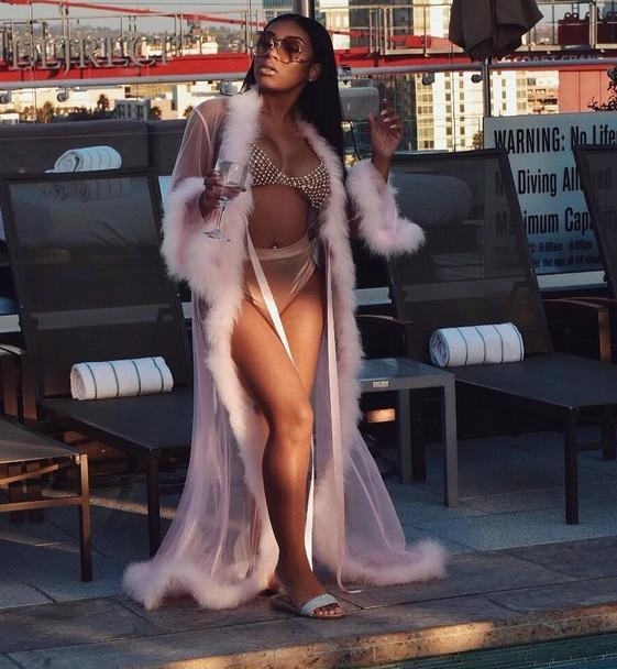 Sheer Fur Lingerie Robe