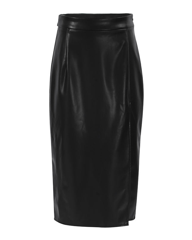 Leather Slit High Waist Skirt