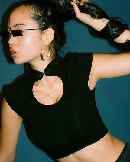 Button Collar Crop Top
