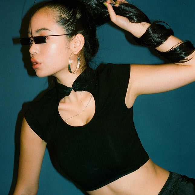 Button Collar Crop Top