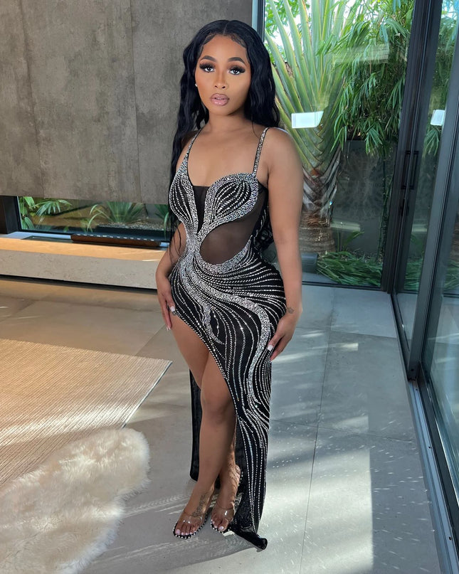 Mesh Rhinestone Slip Dress