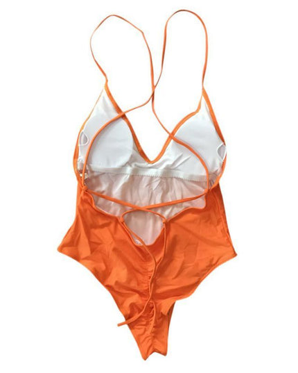 Solid Color Open Back One Piece Swimsuit