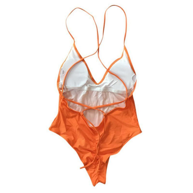 Solid Color Open Back One Piece Swimsuit