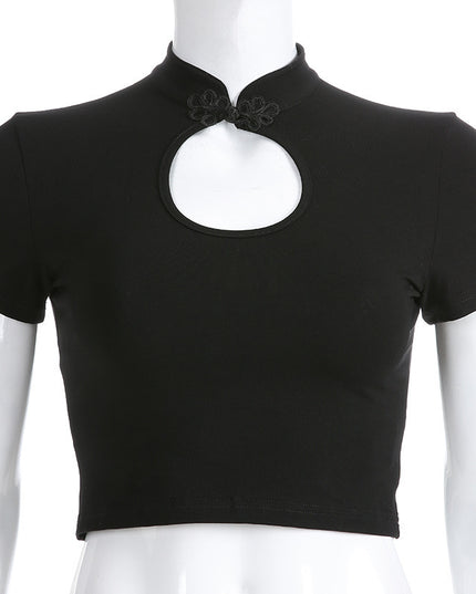 Button Collar Crop Top