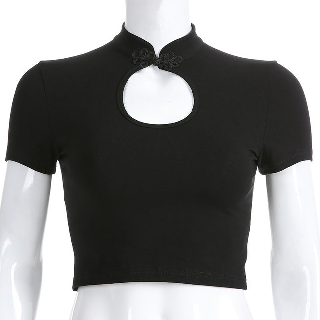 Button Collar Crop Top