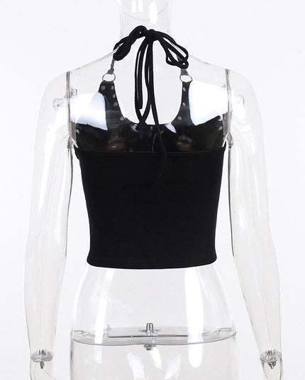 Gothic Print Studded Halter Sling