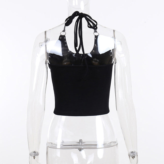 Gothic Print Studded Halter Sling