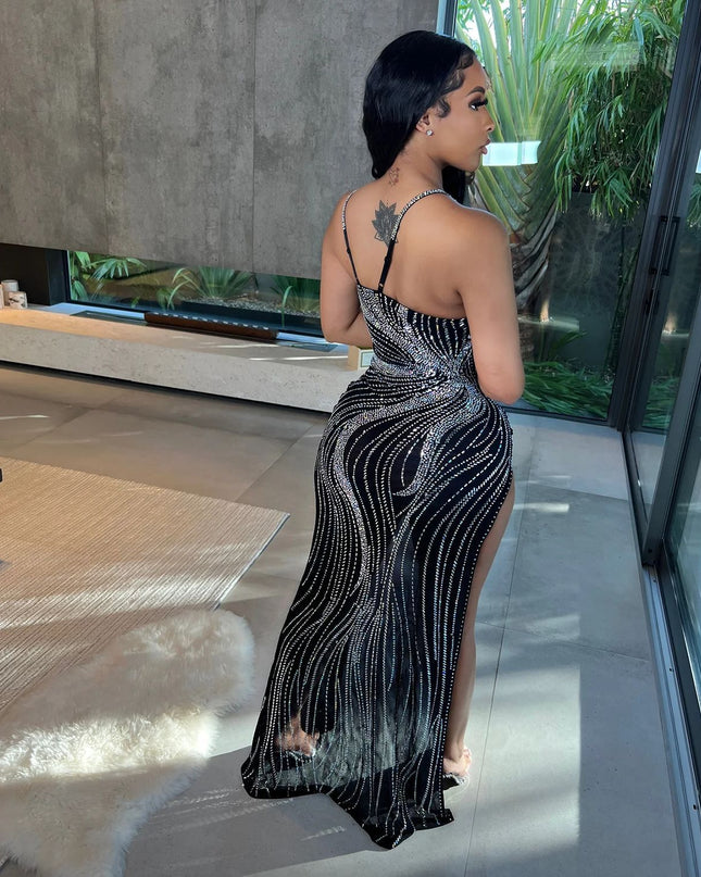 Mesh Rhinestone Slip Dress