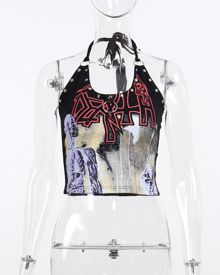 Gothic Print Studded Halter Sling