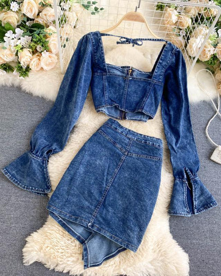 Denim 2 Piece Skirt Set