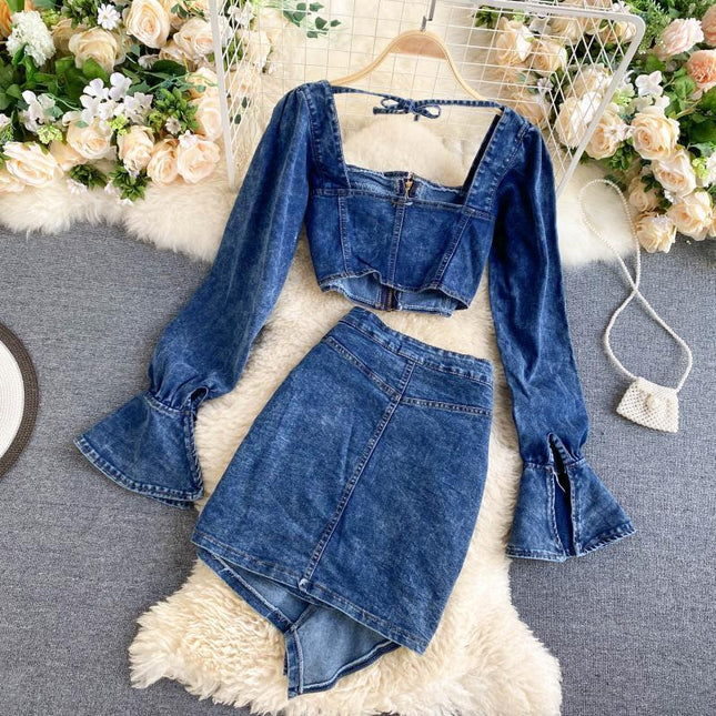 Denim 2 Piece Skirt Set