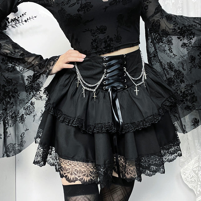 Chain Cross Double Layer Gothic Skirt