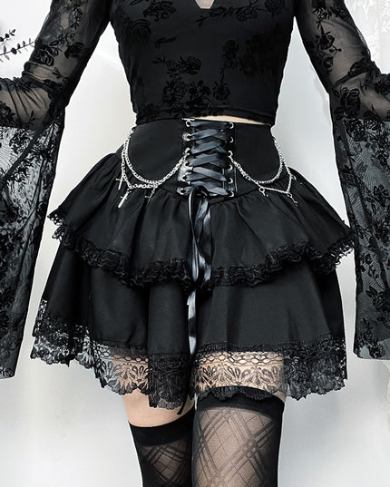 Chain Cross Double Layer Gothic Skirt