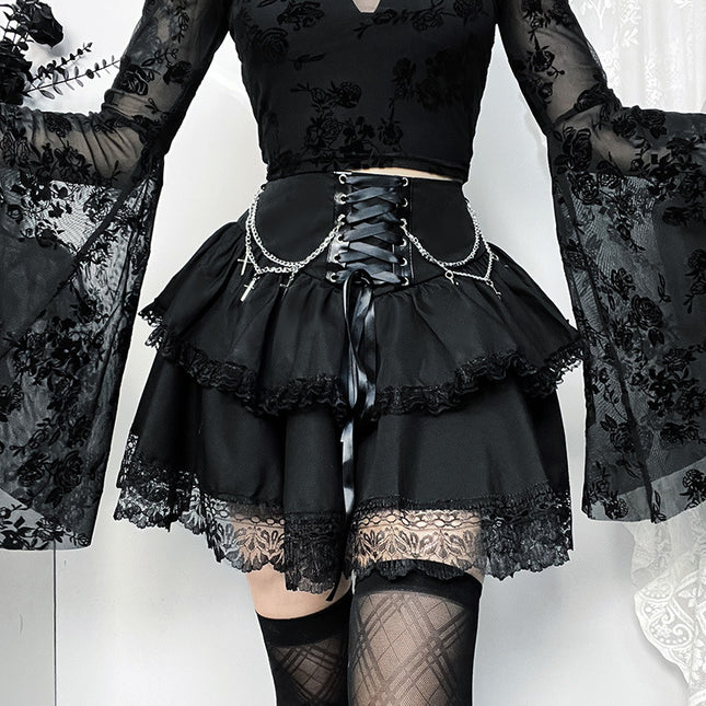 Chain Cross Double Layer Gothic Skirt