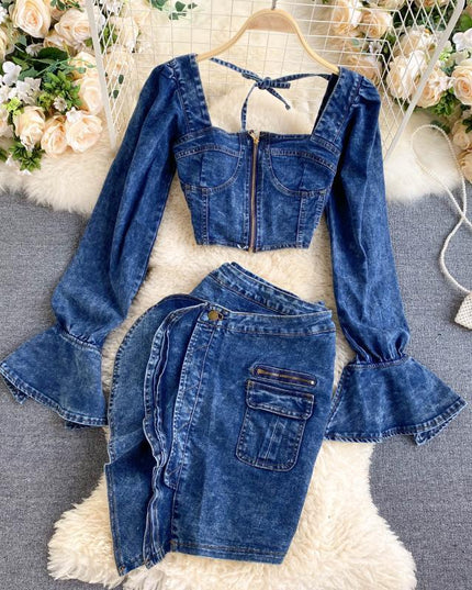 Denim 2 Piece Skirt Set