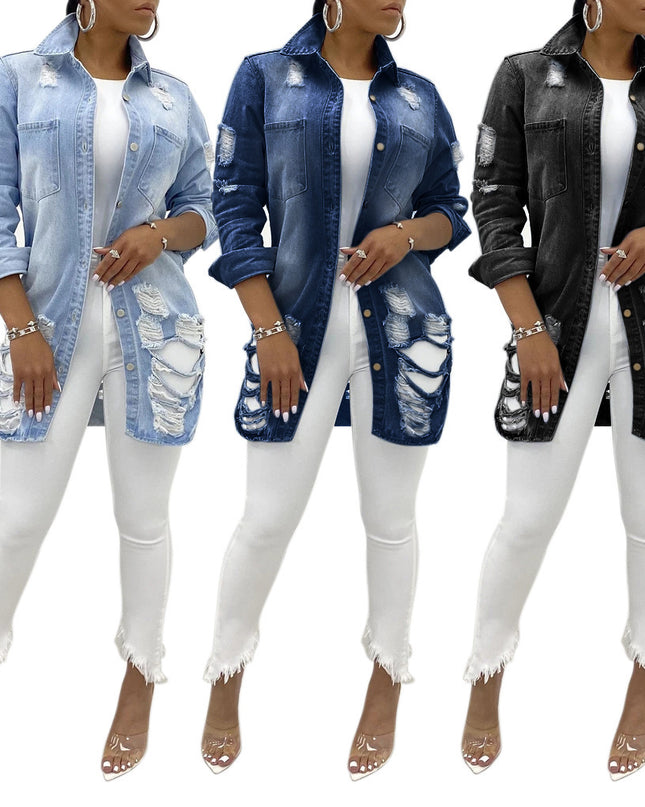 Cross-Border Ripped Denim Jacket