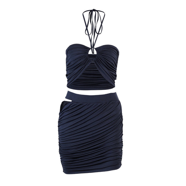 Hollow Halter Skirt Set