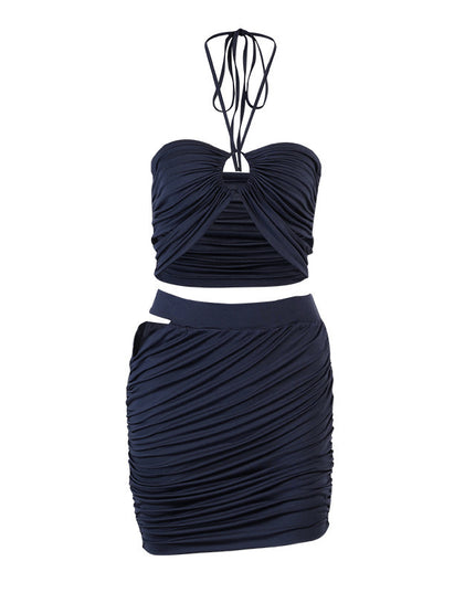 Hollow Halter Skirt Set