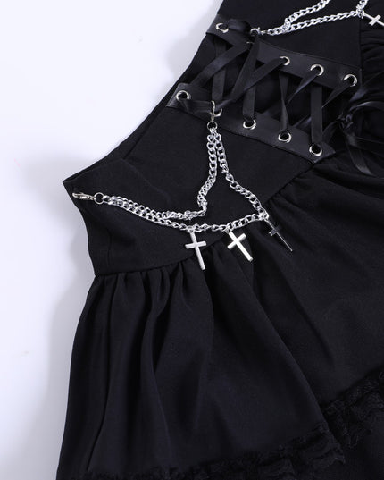 Chain Cross Double Layer Gothic Skirt