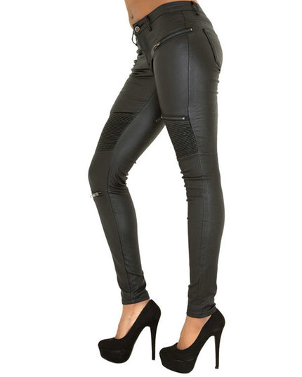Zipper Faux Leather Pants