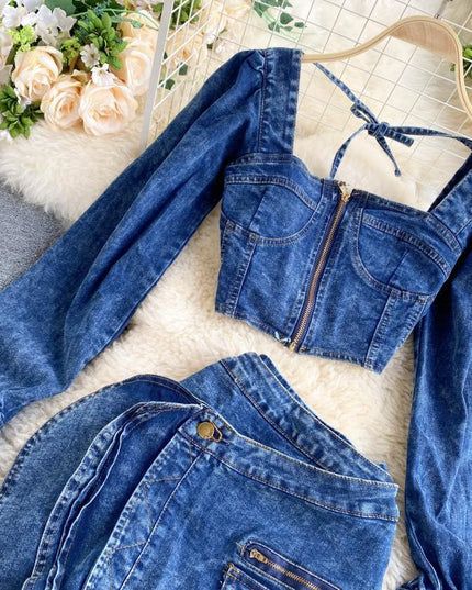 Denim 2 Piece Skirt Set