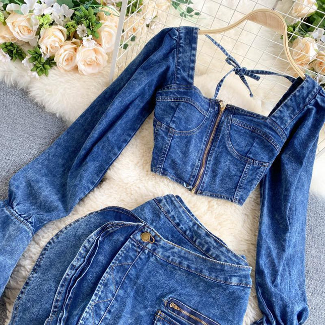 Denim 2 Piece Skirt Set