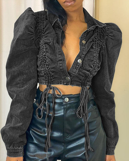Denim Side Tie Crop Jacket