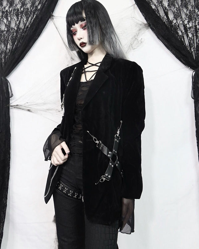 Dark Velvet Woolen Shoulder Pad Blazer