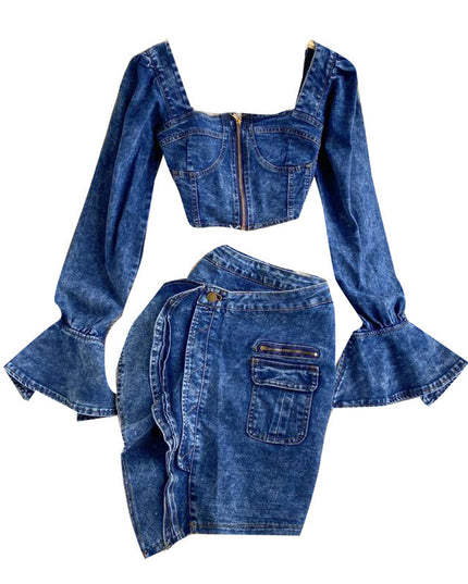 Denim 2 Piece Skirt Set