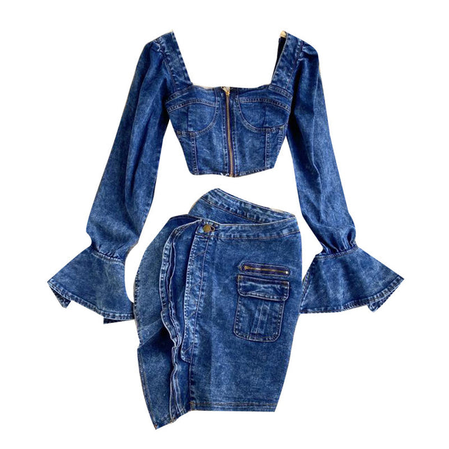 Denim 2 Piece Skirt Set
