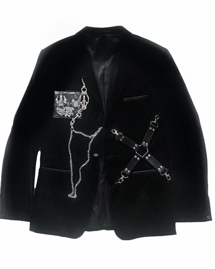 Dark Velvet Woolen Shoulder Pad Blazer